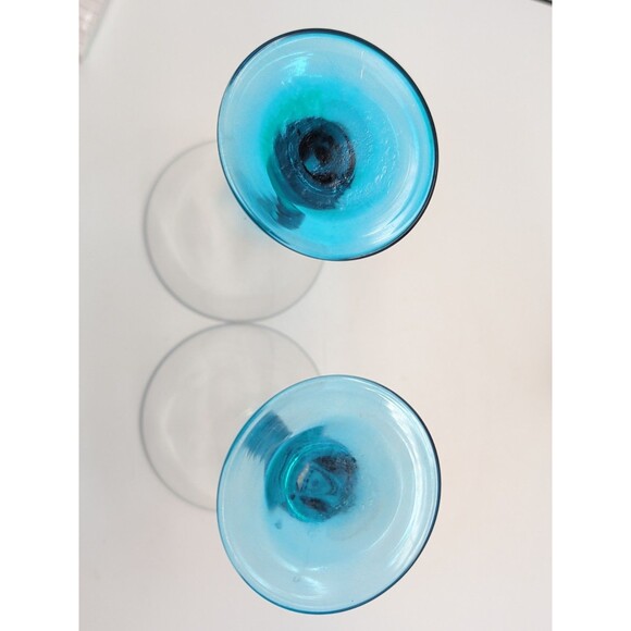 Libbey Z Stem Martini Glasses Turquoise Blue Set Of 2 - Picture 5 of 5